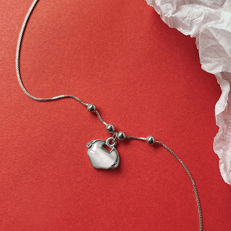 S925 silver ruyi safety lock pendant necklace female xiangyun fu lock niche design light luxury high sense korean simple