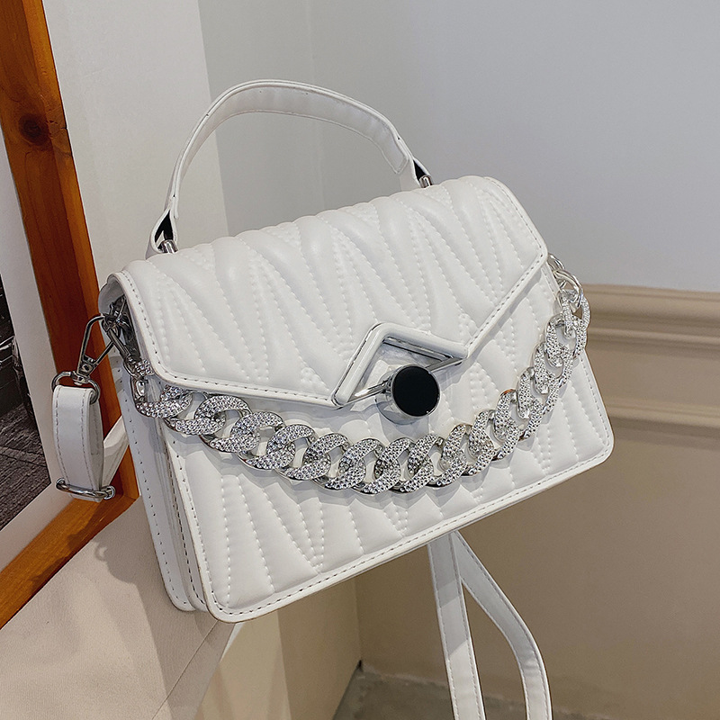 Cross-Border Foreign Trade Bag for Women 2022 New Portable Fashion Small Square Bag Pleated Lock Pu Solid Color Shoulder Crossbody Bag