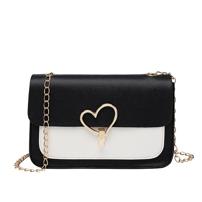 Japan and South Korea New Women&#039;s Bags Contrast Color Casual Small Square Bag Shoulder Messenger Bag Love Lock Mobile Phone Bag Chain Small Bag
