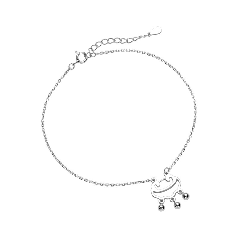 S925 Sterling Silver Longevity Lock Antique Style Mori Style Ankel Chain Women&#039;s Sexy Minimalist Beads Personal Influencer New 2020