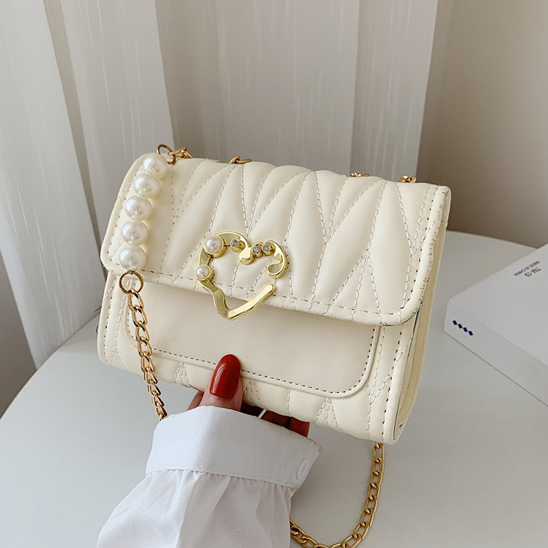 Women&#039;s Bag 2021 Autumn New Fashion Simple Textured Sense Solid Color Casual Love Lock Simple Shoulder Small Square Bag