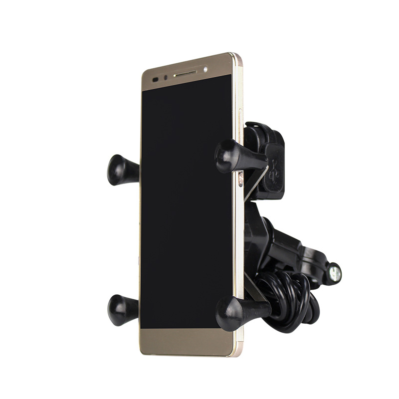 Motorcycle Mobile Phone Holder with USB Charging X-Type Automatic Lock 2.1a Phone Navigation Stand Car Charger