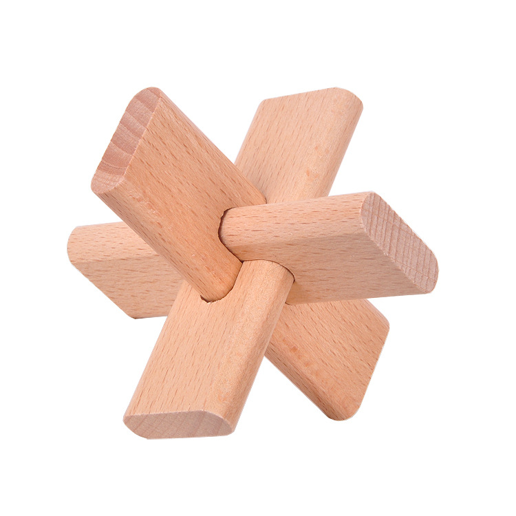 Adult Classical Wooden Educational Toys Burr Puzzle Lu Ban Ball Tee Lock Beech