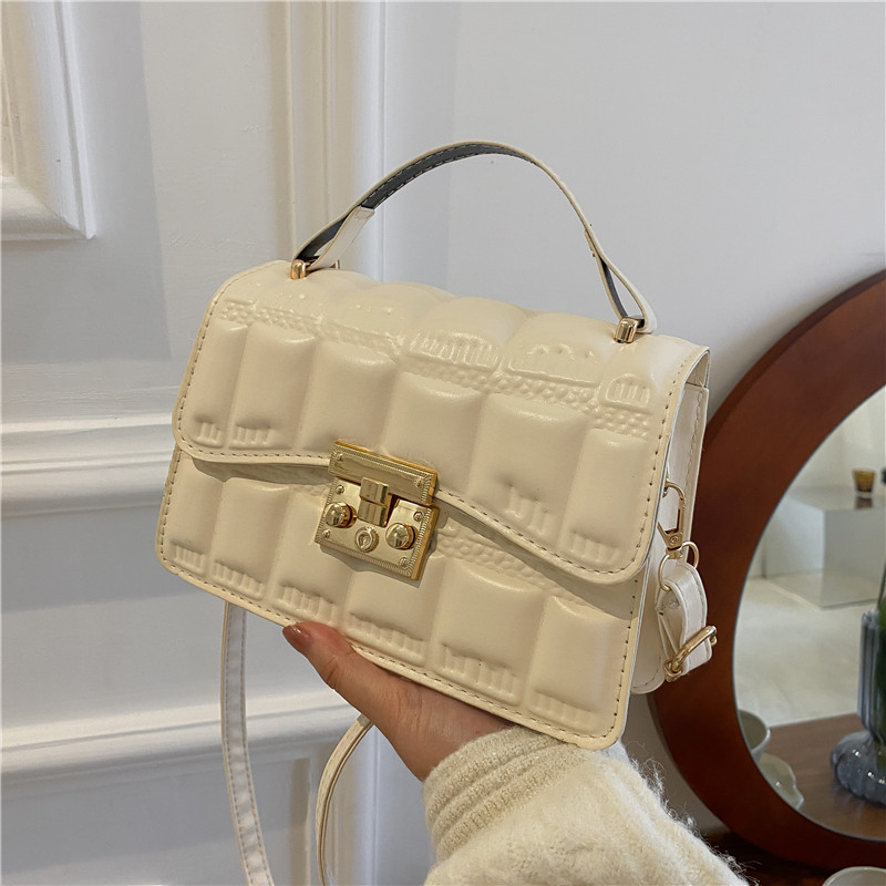 Textured Lock Crossbody Bag Women 2021 Early Autumn New Fashion Casual Handbag Simple Shoulder Small Square Bag Women