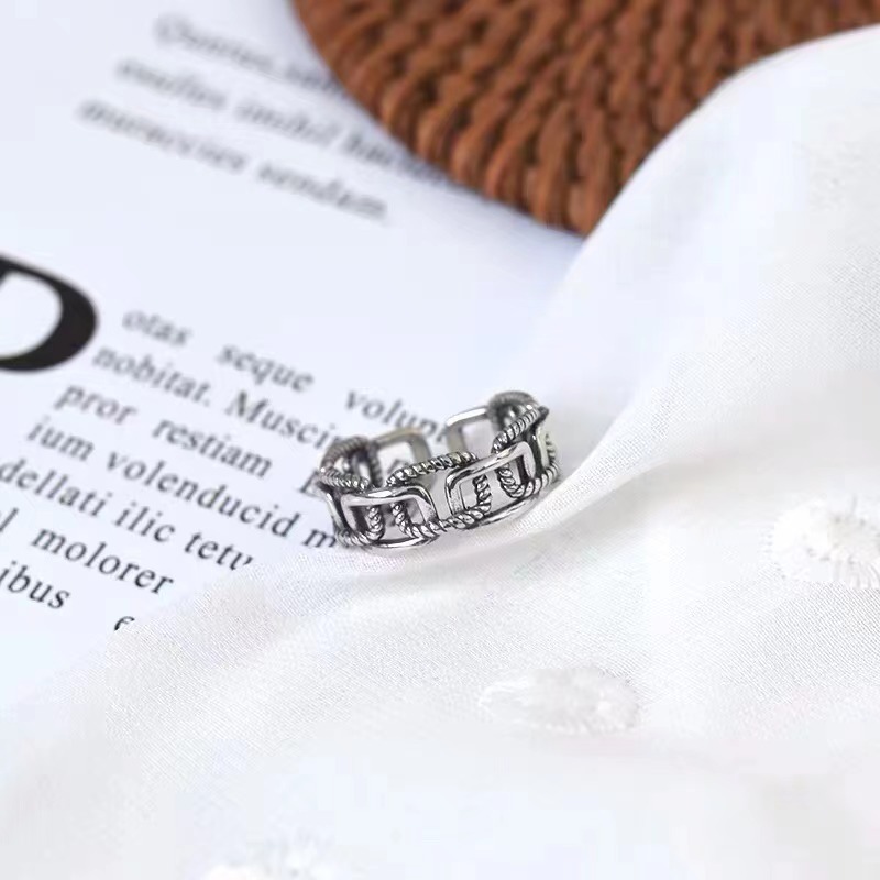 925 Sterling Silver Chain Lock Ring Vintage Ring Stylish Opening Adjustable Index Finger Ring Female Commemorative Gift