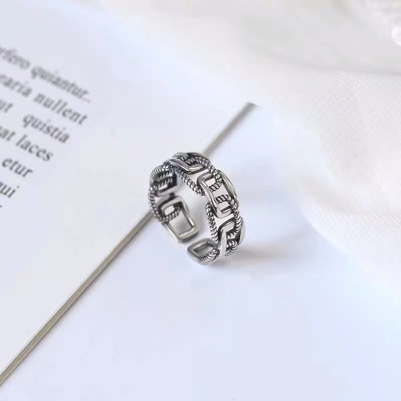 925 Sterling Silver Chain Lock Ring Vintage Ring Stylish Opening Adjustable Index Finger Ring Female Commemorative Gift