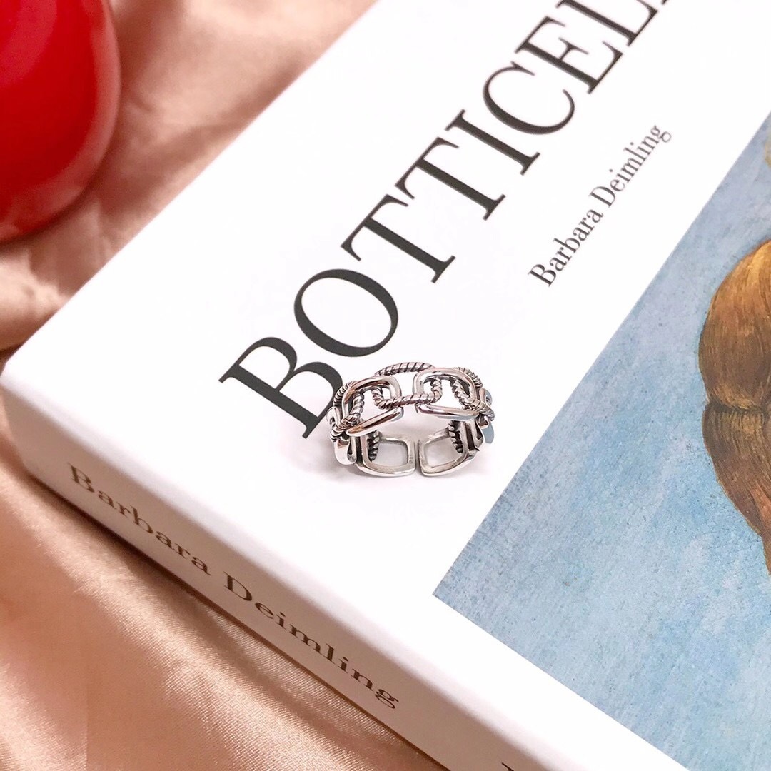 925 Sterling Silver Chain Lock Ring Vintage Ring Stylish Opening Adjustable Index Finger Ring Female Commemorative Gift