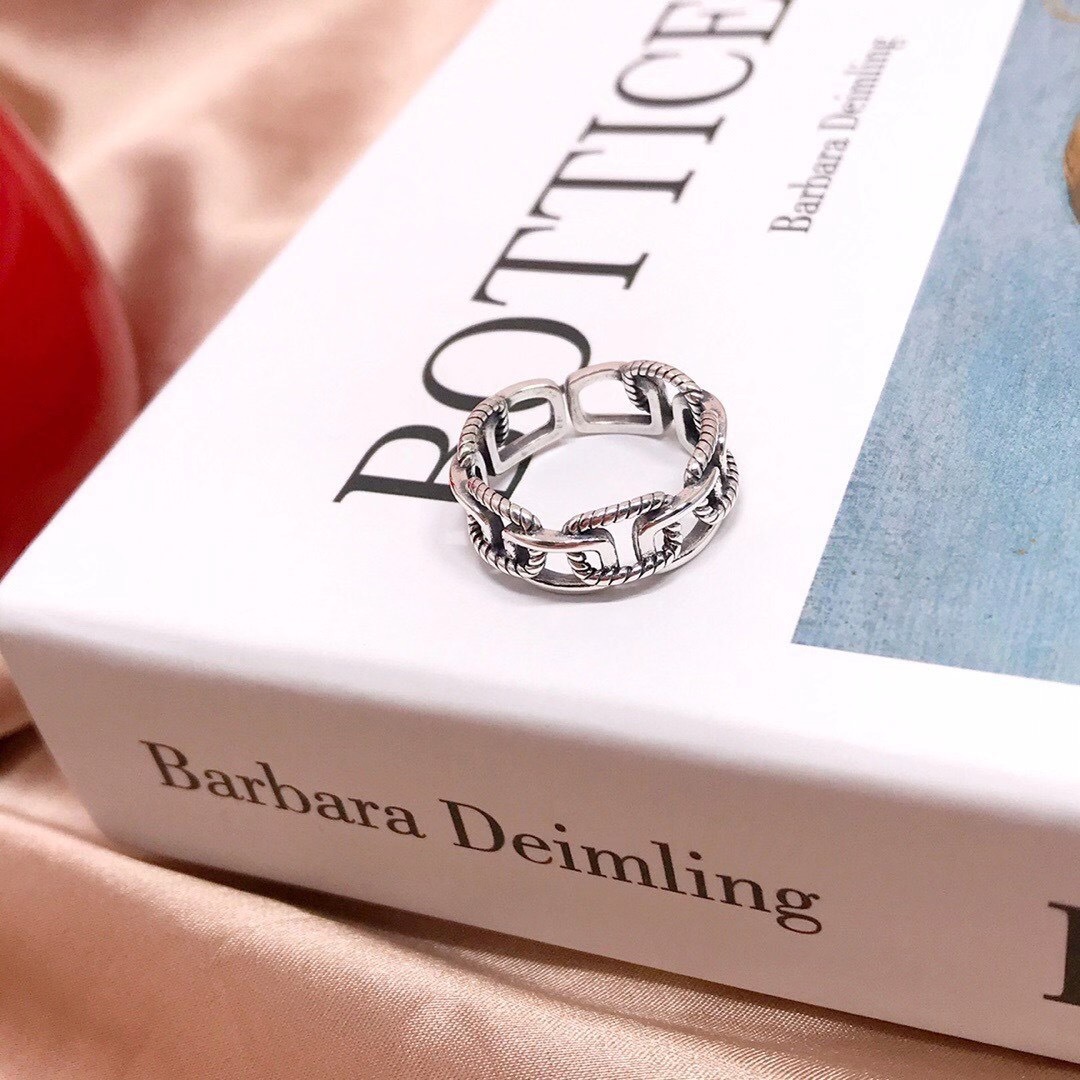 925 Sterling Silver Chain Lock Ring Vintage Ring Stylish Opening Adjustable Index Finger Ring Female Commemorative Gift