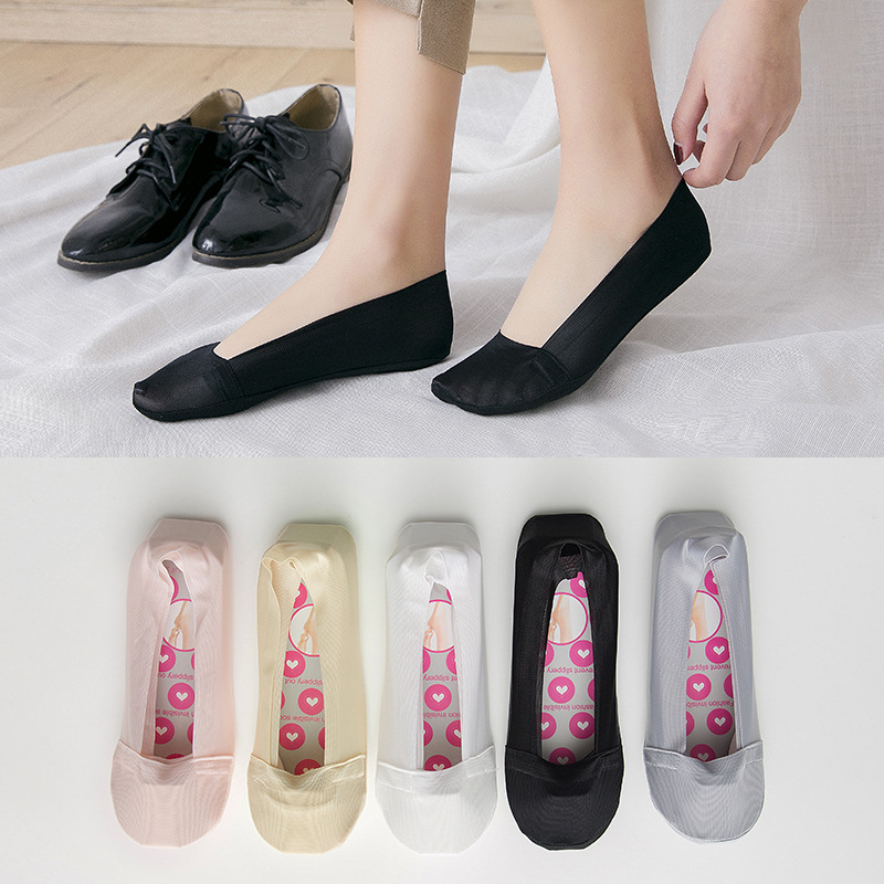 Summer new polyamide flat lock side boat socks ladies invisible socks shallow expressions using silicone non - slip socks factory direct sale