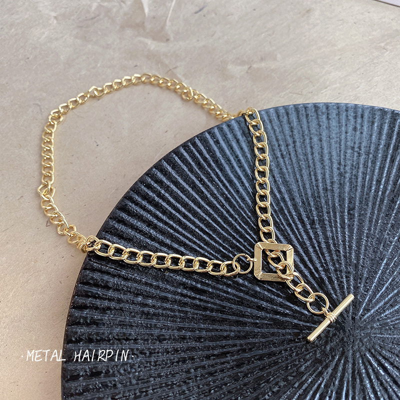 Europe and America Creative Square Lock Necklace for Women Niche Normcore Bag Simple Chunky Chain Necklace Street Fashion All-Match Ornament