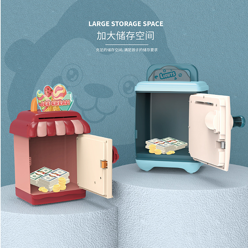 New Children &#039;S Multi-Function Automatic Coin Roll ATM Fingerprint Password Lock Coin Bank Creative Cartoon Safe Box