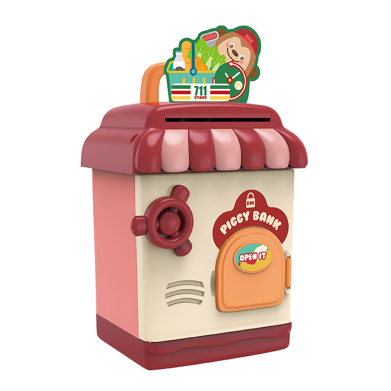 New Children &#039;S Multi-Function Automatic Coin Roll ATM Fingerprint Password Lock Coin Bank Creative Cartoon Safe Box