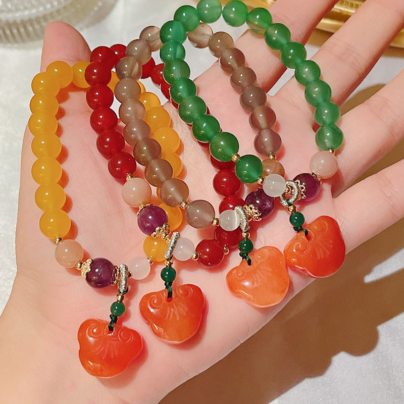 New Jinsi Jade Lock of Good Wishes Bracelet Women&#039;s Retro Chinese Style Ethnic Agate Bracelet Lucky Bracelet Wholesale