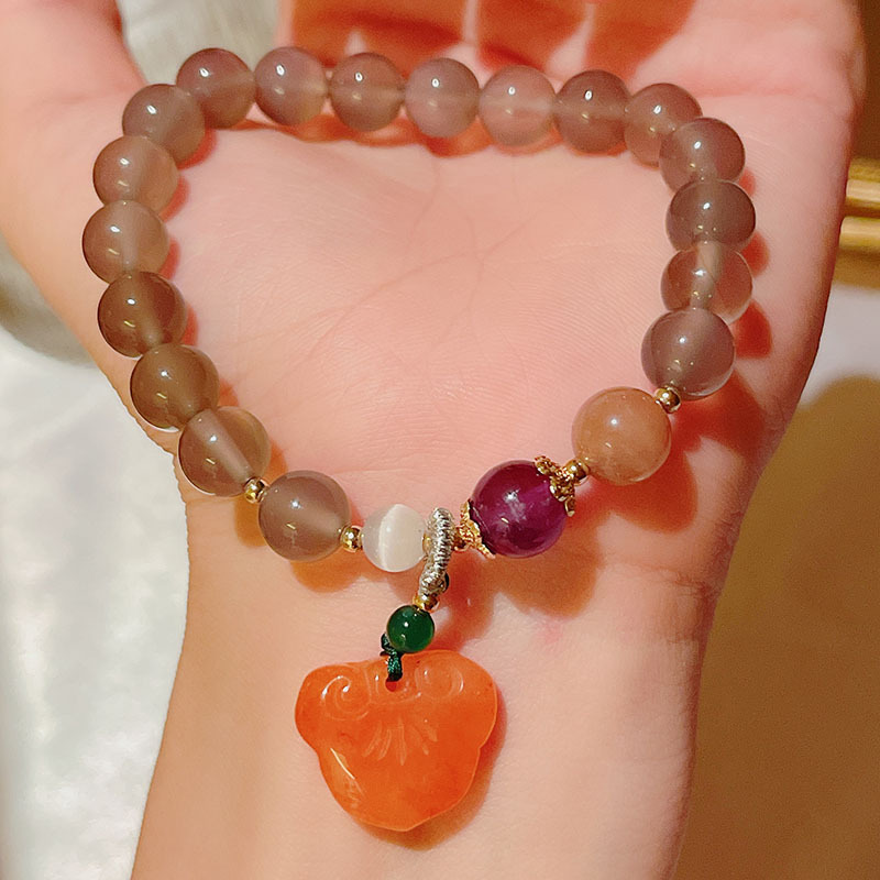 New Jinsi Jade Lock of Good Wishes Bracelet Women&#039;s Retro Chinese Style Ethnic Agate Bracelet Lucky Bracelet Wholesale