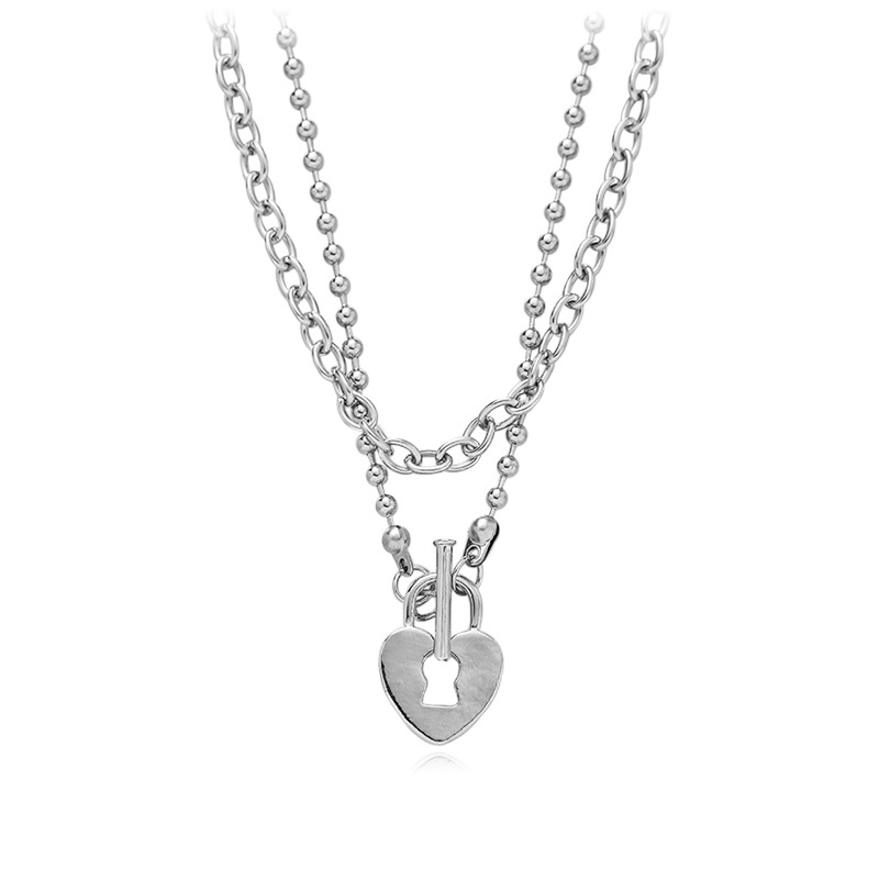 Stainless Steel Heart Lock Head Pearl Necklace Female Ins Hip Hop Hot Selling Necklace Niche Design Pin Clavicle Chain