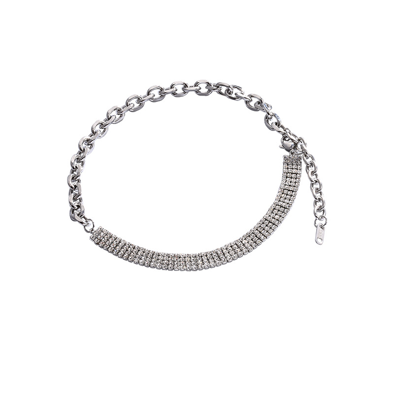 Ins Online Influencer Necklace Women&#039;s Special-Interest Design Lock Full Diamond Bone Chain Personality Simple Choker Short Neckband Ornament