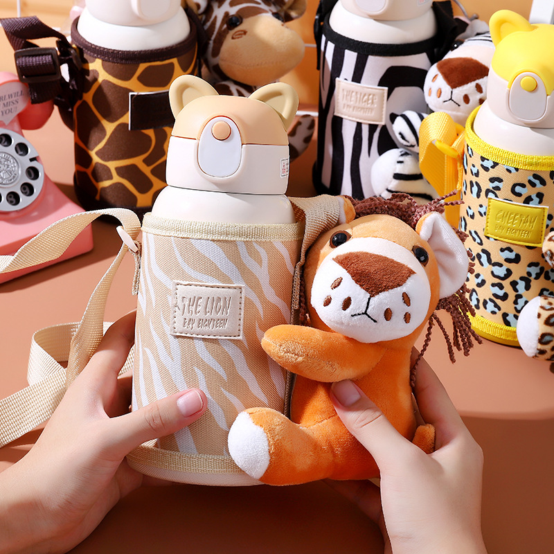 Cartoon Doll Cloth Cover Vacuum Cup 316 Stainless Steel Plush Playmate Bottle for Children Lock Bounce Cover Student Straw Cup