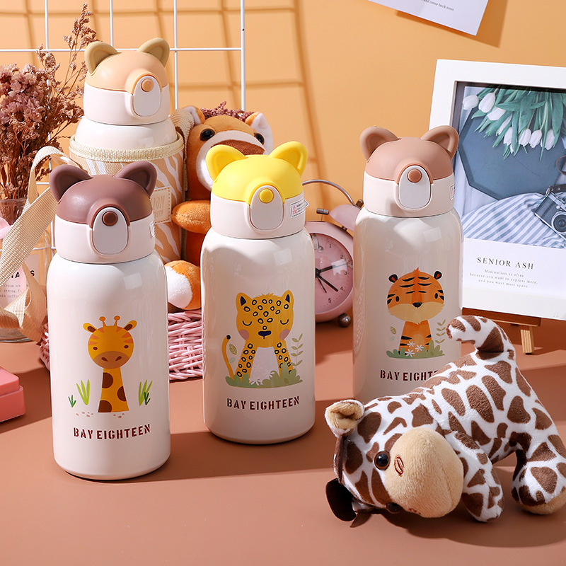 Cartoon Doll Cloth Cover Vacuum Cup 316 Stainless Steel Plush Playmate Bottle for Children Lock Bounce Cover Student Straw Cup