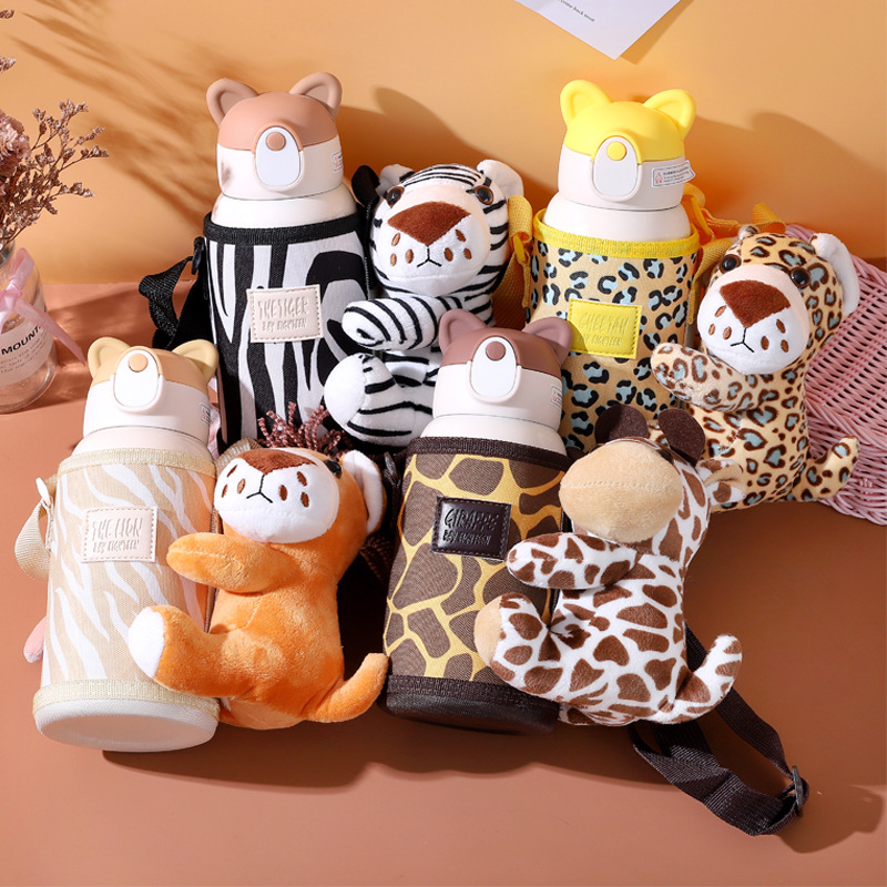 Cartoon Doll Cloth Cover Vacuum Cup 316 Stainless Steel Plush Playmate Bottle for Children Lock Bounce Cover Student Straw Cup
