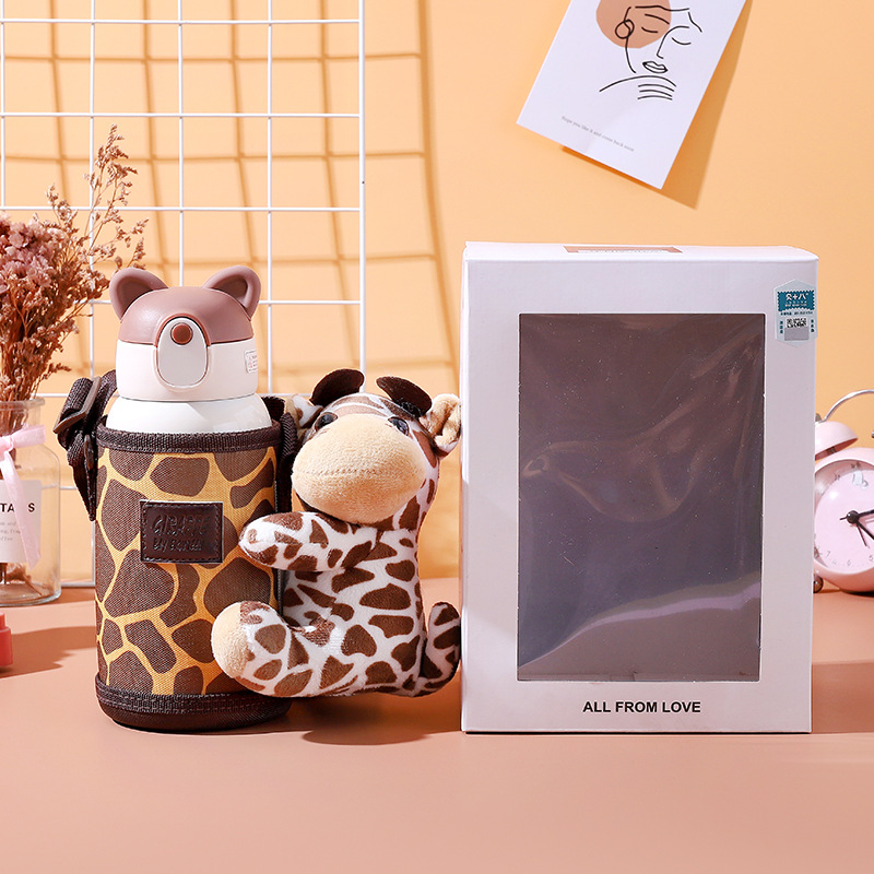 Cartoon Doll Cloth Cover Vacuum Cup 316 Stainless Steel Plush Playmate Bottle for Children Lock Bounce Cover Student Straw Cup