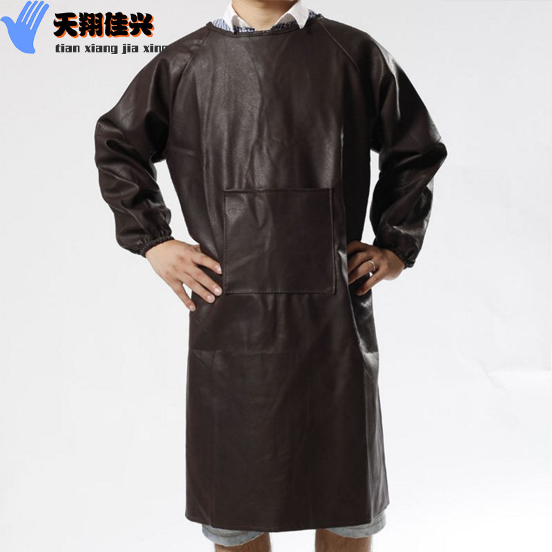 As above, ZIP-lock leather long sleeve leather apron or oil resistant, wear-resistant, thickened chemical overalls PU