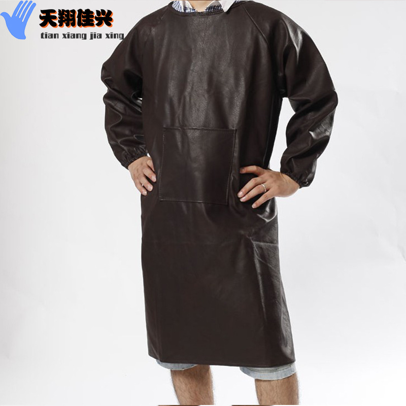 As above, ZIP-lock leather long sleeve leather apron or oil resistant, wear-resistant, thickened chemical overalls PU