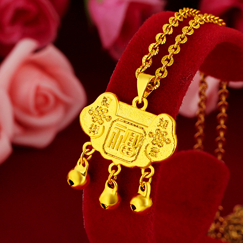 Factory Supply Same Xiangyun TikTok Lock of Safeness and Luck Necklace Female Bell Concentric Ancient Style Longevity Lock Pendant