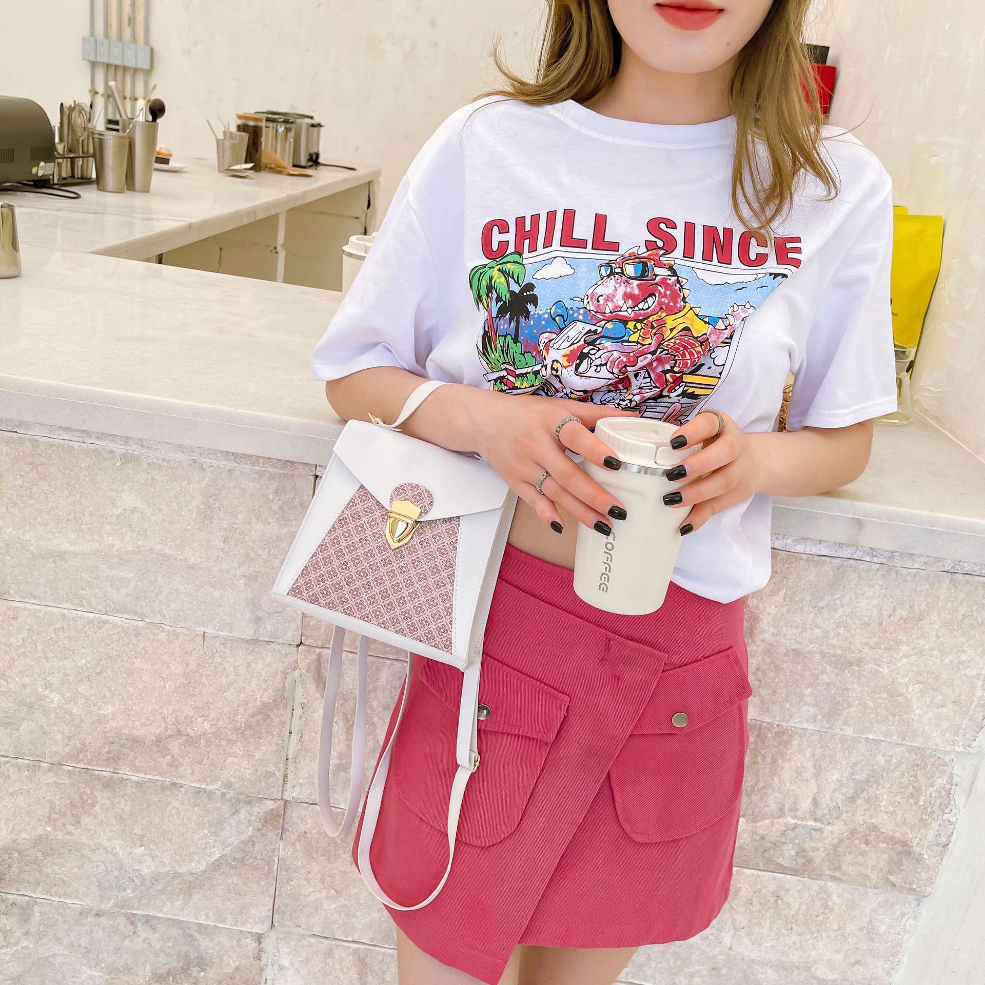 2021 New Fashion Printed Women&#039;s Bag Lock Catch Small Square Bag Shoulder Messenger Bag Portable Phone Bag Contrast Color Small Bags