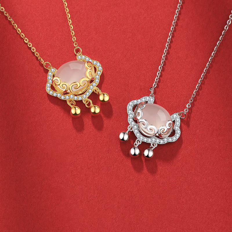 Korean Style Xiangyun Fu Lock Ruyi Safety Lock Necklace Female Niche Design White Chalcedony Long Life Clavicle Chain Silver Accessories