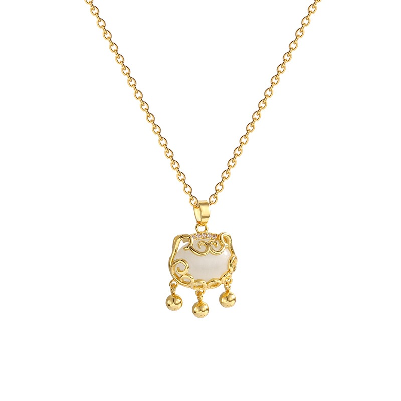 Opal Safety Lock Necklace Women&#039;s Light Luxury Minority Design Clavicle Chain New Xiaohongshu Girlfriends Birthday Gift