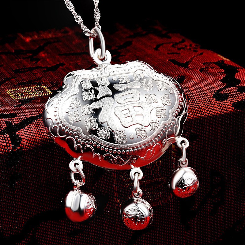 Pure Silver 999 Silver Baby Sterling Silver Bracelet Little Bell Shape Push-Pull Silver Bracelet Longevity Lock Child Baby Full Moon Silver Lock