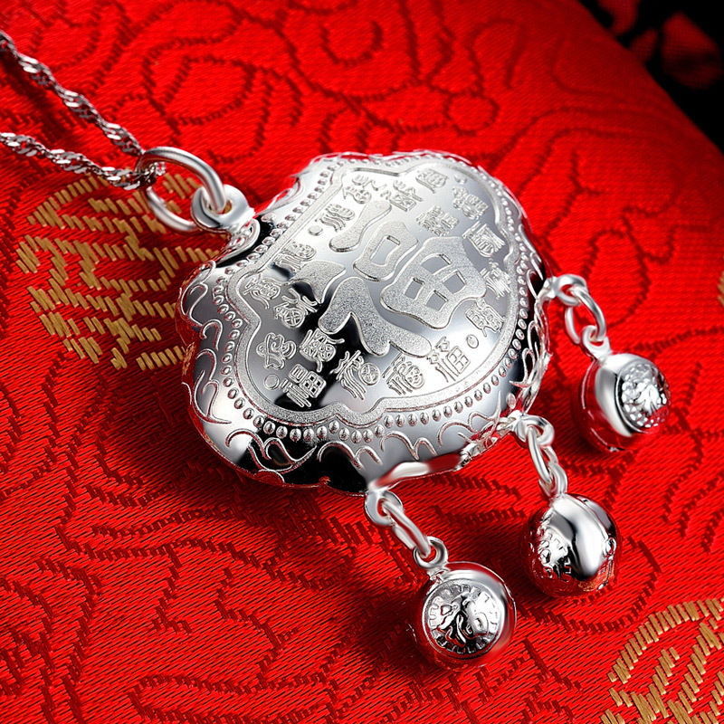 Pure Silver 999 Silver Baby Sterling Silver Bracelet Little Bell Shape Push-Pull Silver Bracelet Longevity Lock Child Baby Full Moon Silver Lock