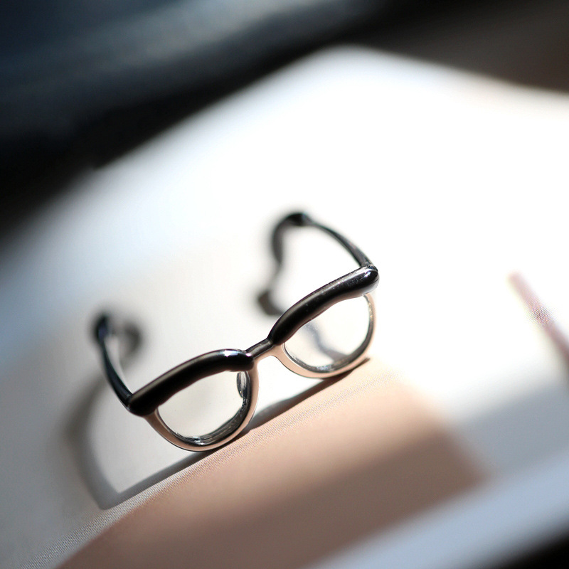 Cute Glasses ~ Ins Mori Style in Japan and Korea Girl Open Ring Adjustable Enamel Coloring Ring Finger Lock Little Finger Ring