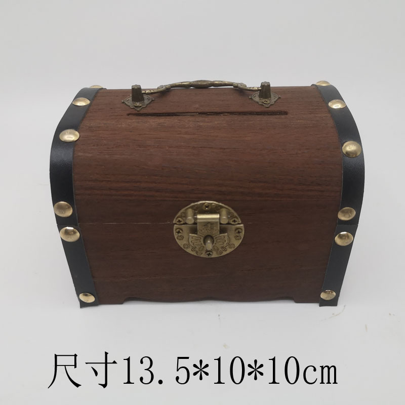 Factory Creative Wooden Treasure Chest Coin Bank Small, Medium and Large Wooden Storage Organizer Safe Box with Lock