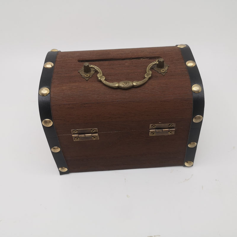 Factory Creative Wooden Treasure Chest Coin Bank Small, Medium and Large Wooden Storage Organizer Safe Box with Lock