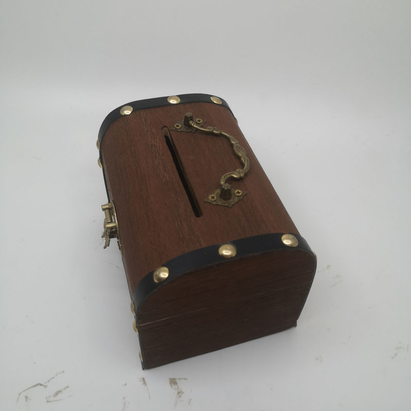 Factory Creative Wooden Treasure Chest Coin Bank Small, Medium and Large Wooden Storage Organizer Safe Box with Lock