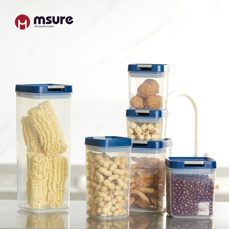 Household Kitchen Storage Transparent Plastic Easy-Lock Container Scented Tea Snack Sealed Jar Multigrain Dried Fruit Square Storage Jar