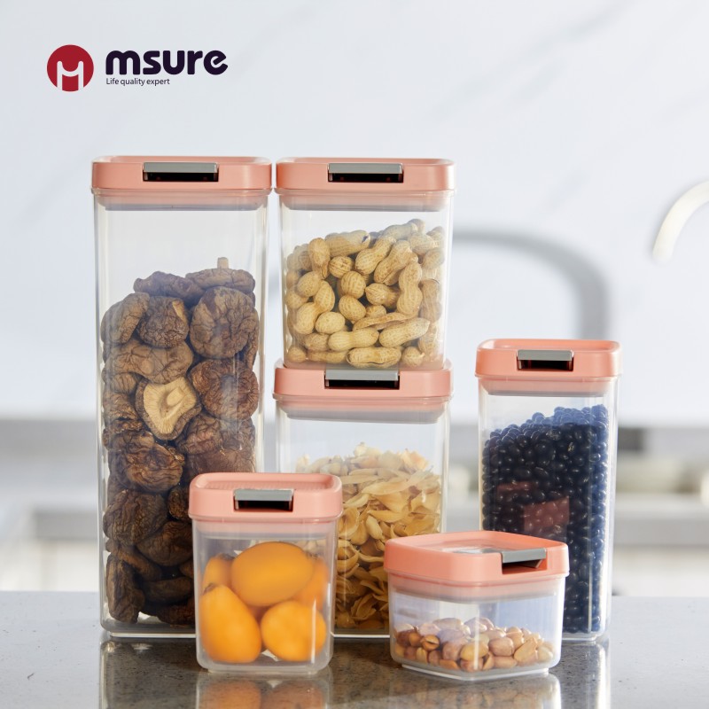 Household Kitchen Storage Transparent Plastic Easy-Lock Container Scented Tea Snack Sealed Jar Multigrain Dried Fruit Square Storage Jar
