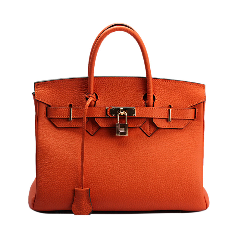 Litchi Pattern Birkin Bag First Layer Cowhide Portable Shoulder Bag Lock Women&#039;s Leather Bags Factory Wholesale