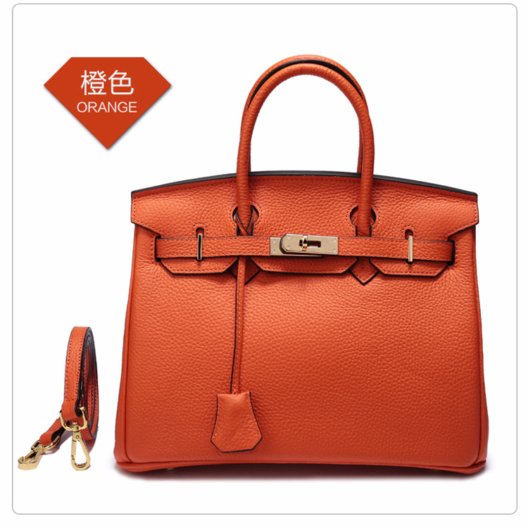 Litchi Pattern Birkin Bag First Layer Cowhide Portable Shoulder Bag Lock Women&#039;s Leather Bags Factory Wholesale