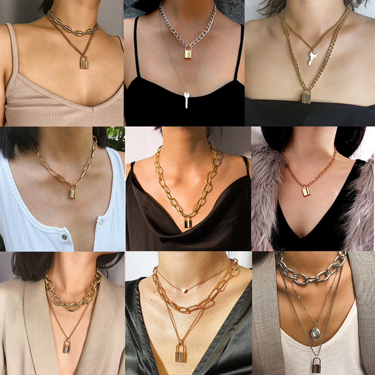 Ornament Creative Fashion Elements All-Match Europe and America Cross Border Simple Retro Key Lock Pendant Necklace for Women
