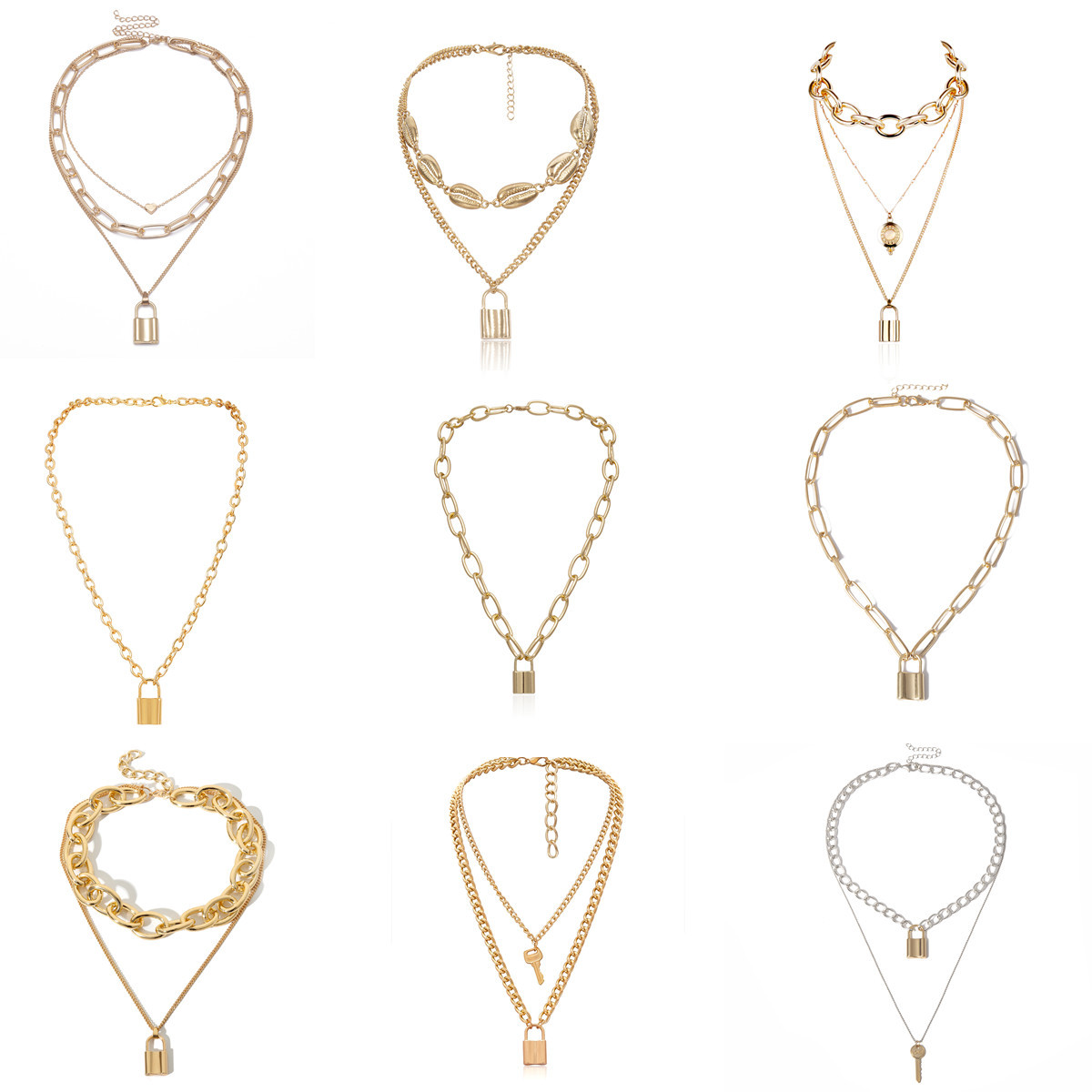 Ornament Creative Fashion Elements All-Match Europe and America Cross Border Simple Retro Key Lock Pendant Necklace for Women
