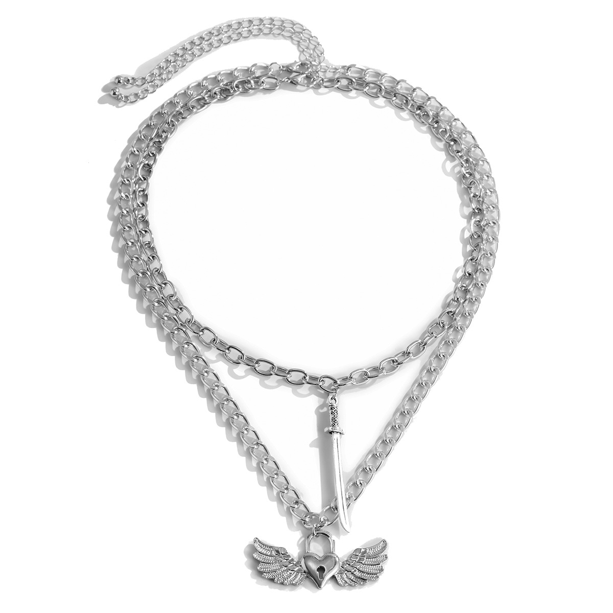 Creative Heart-Shaped Lock Sword-Shaped Set Necklace Women&#039;s Simple Punk Metal Sweet Cool Ornament