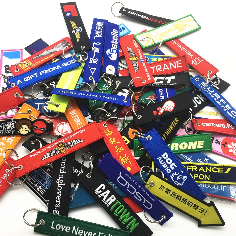 Twill double-sided lock computer design aviation baggage tag car racing embroidery key chain pendant