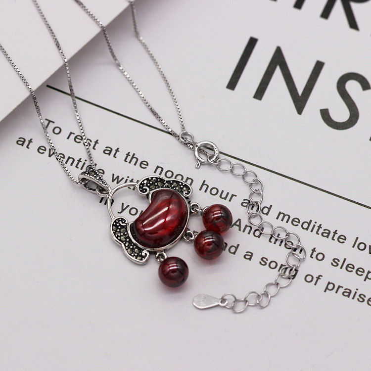 S925 pure silver garnet retro cloud lock simple and versatile fashion valentine&#039;s day gift popular in Japan and South Korea
