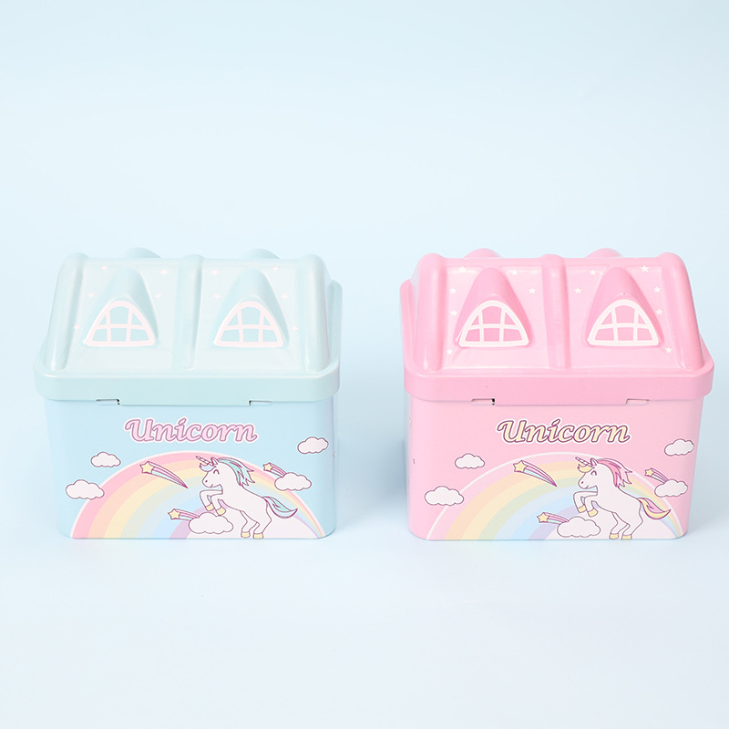 Cartoon House Money Box Creative Tinplate Savings Bank Unicorn with Lock Saving Pot Children&#039;s Birthday Gifts