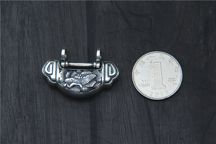 Antique Ethnic Style Peony Flower Necklace Pendant Pure Silver S925 Ruyi Longevity Lock Sterling Silver Pendant Adult Ladies