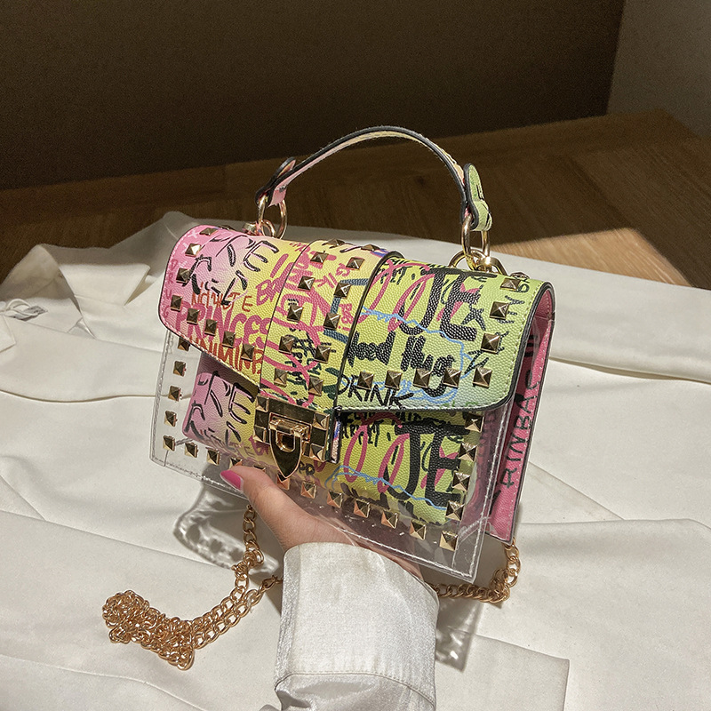 Snakeskin Pattern Small Bag for Women 2021 New Trendy Korean Lock Latch Portable Shoulder Bag Rivet Fashion Crossbody Small Square Bag