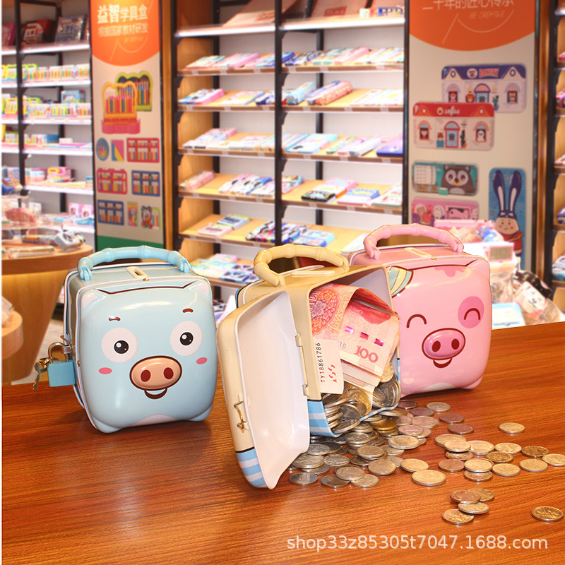 Children&#039;s Breaking-Proof Saving Box Cash Box Cute with Lock Boys and Girls Coin Bank Iron Money Box Birthday Gift