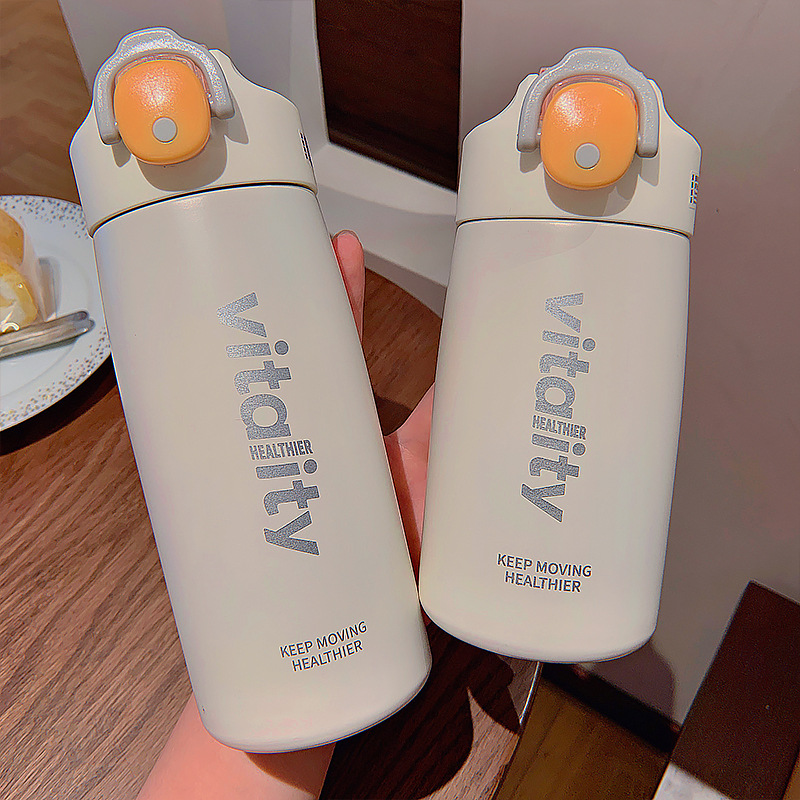 Creative Simple Straw Sports Cup Carl Spring Cover Thermos Cup Fitness Pot Mori Style Trend Lock Portable Insulation Cup